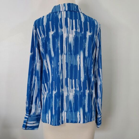 Worthington Shirt Top Flowy Womens Size Medium Button Up Blue White Long Sleeves - Picture 6 of 13